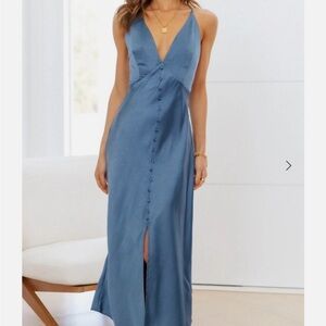 Hello Molly Sleek Night Satin Midi Dress Blue Size 4 Small